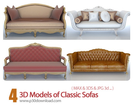 دانلود فایل های آماده سه بعدی، مبلمان کلاسیک - 3D Models of Classic Sofas 