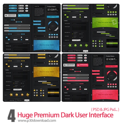 دانلود تصاویر لایه باز تم رابط کاربری - Huge Premium Dark User Interface     