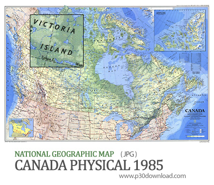 دانلود نقشه کانادا - National Geographic Canada Physical 1985 Map