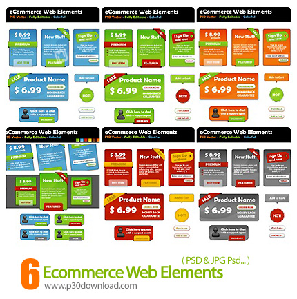 دانلود تصاویر لایه باز عناصر طراحی وب سایت تجاری - Ecommerce Web Elements     