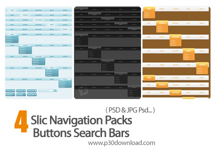 دانلود تصاویر لایه باز دکمه های جستجو میله ای - Slic Navigation Packs Buttons Search Bars     