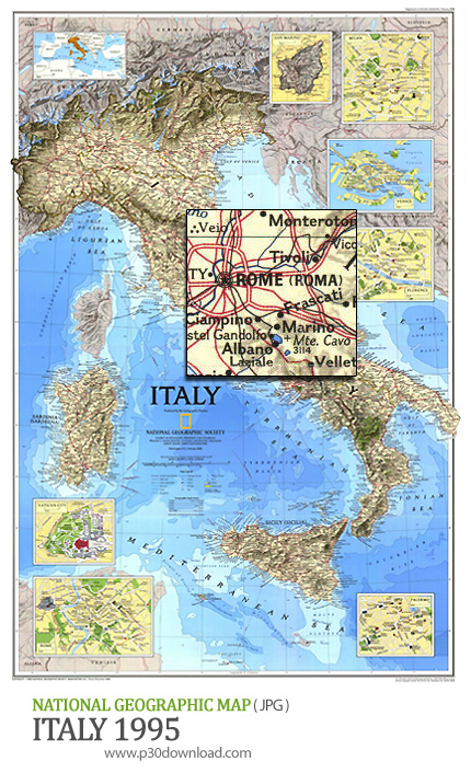 دانلود نقشه ایتالیا - National Geographic Italy 1995 Map