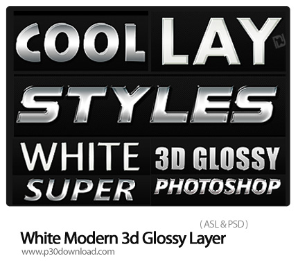 دانلود استایل فتوشاپ: افکت سه بعدی براق متن - White Modern 3d Glossy Layer   