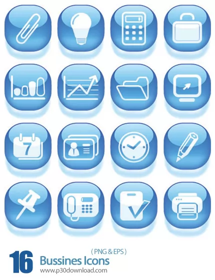 دانلود آیکون های اداری آبی رنگ Bussines Icons