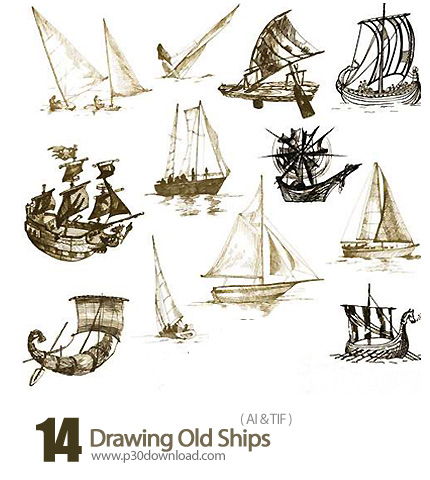 دانلود وکتور طراحی کشتی های قدیمی - Drawing Old Ships
