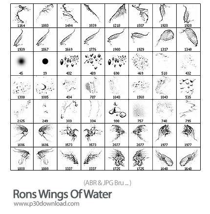 دانلود براش فتوشاپ: براش بال و آب - Rons Wings Of Water