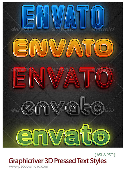 دانلود استایل فتوشاپ: افکت سه بعدی رنگی - Graphicriver 3D Pressed Text Styles