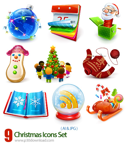 دانلود آیکون های متنوع کریسمس - Christmas Icons Set
