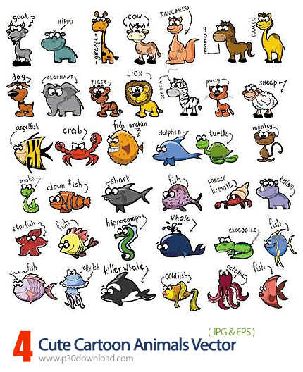 دانلود کلکسیون آیکون های حیوانات کارتونی جذاب - Cute Cartoon Animals Vector Collection