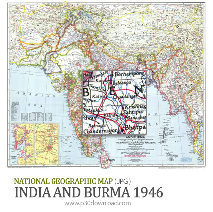 دانلود نقشه هند و برمه - National Geographic India And Burma 1946 Map