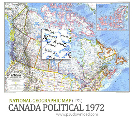 دانلود نقشه سیاسی کانادا - National Geographic Canada Political 1972 Map
