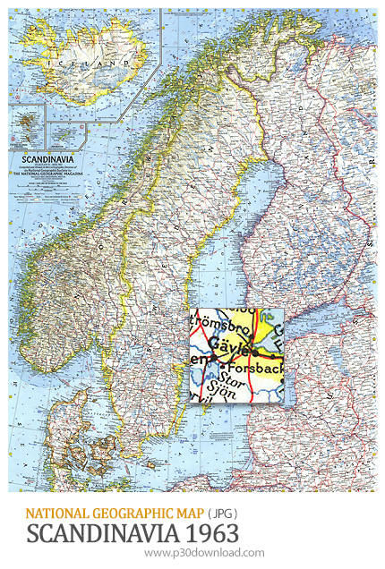 دانلود نقشه اسکاندیناوی - National Geographic Scandinavia 1963 Map