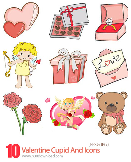 دانلود آیکون های متنوع عاشقانه - Valentine Cupid And Icons