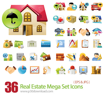 دانلود آیکون های متنوع املاک و مستغلات - Real Estate Mega Set Icons