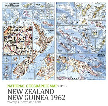 دانلود نقشه نیوزیلند و گینه نو - National Geographics New Zealand New Guinea 1962 Map