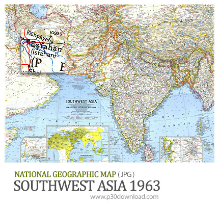 دانلود نقشه جغرافیای آسیای جنوب غربی - National Geographic Southwest Asia 1963 Map