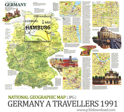 دانلود نقشه مسافران آلمان - National Geographic Germany A Travellers 1991 Map
