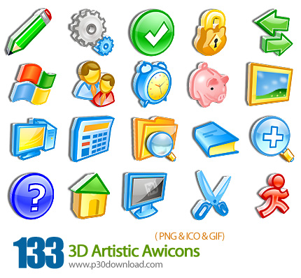 دانلود تصاویر آیکون های سه بعدی متنوع  - 3D Artistic Awicons