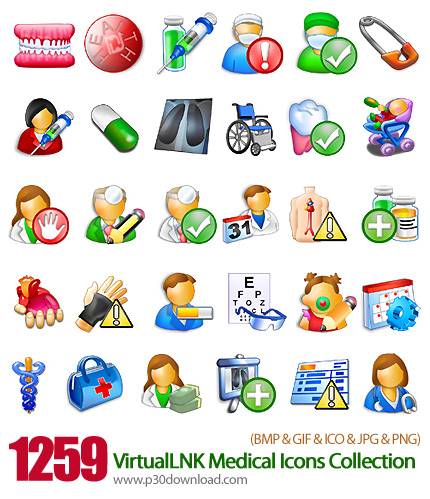 دانلود آیکون های پزشکی کامپیوتر - VirtualLNK Medical Icons Collection