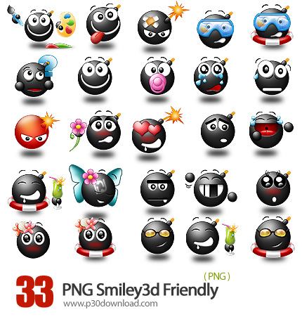 دانلود آیکون شکلک های سه بعدی بامزه - PNG Smiley 3D Friendly
