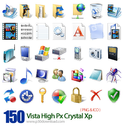 دانلود آیکون های متنوع کامپیوتری - Vista High Px Crystal Xp