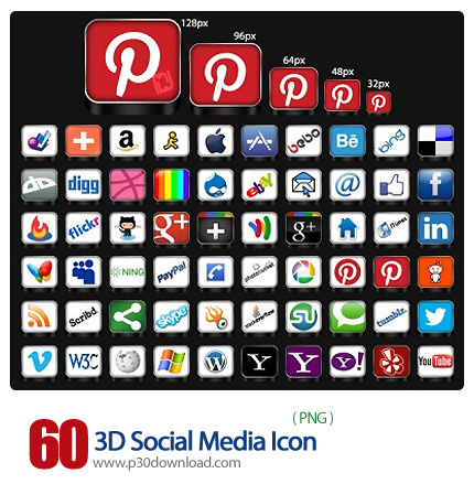 دانلود آیکون های سه بعدی رسانه اجتماعی - 3D Social Media Icon