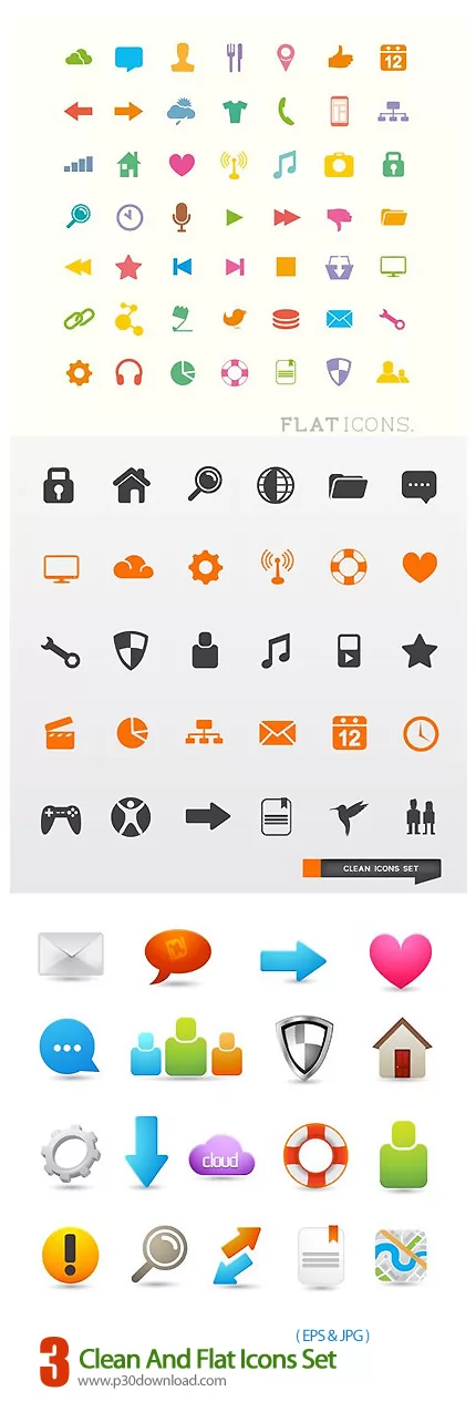 دانلود آیکون تخت متنوع Clean And Flat Icons Set