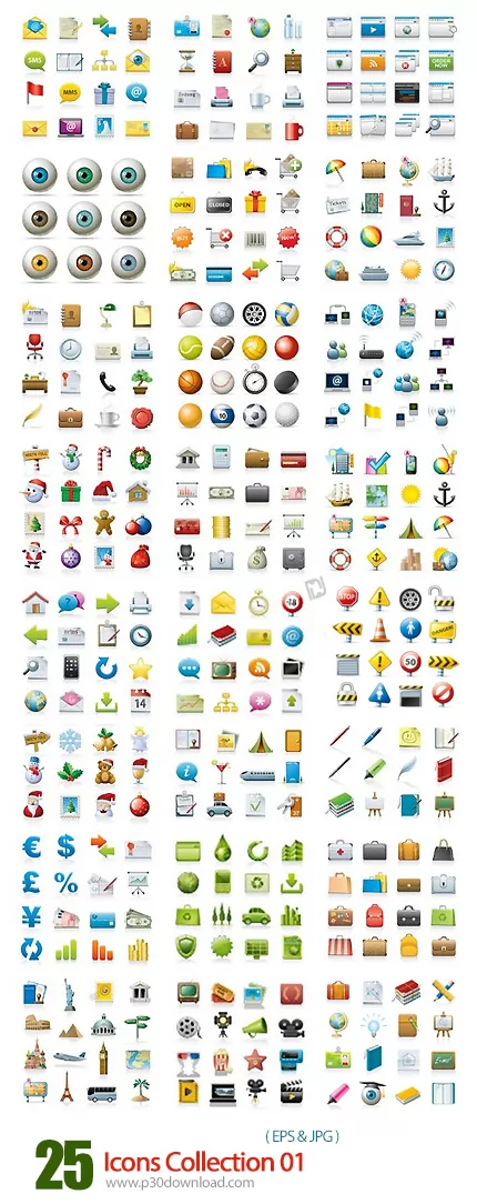 دانلود تصاویر وکتور آیکون های متنوع Icons Collection 01