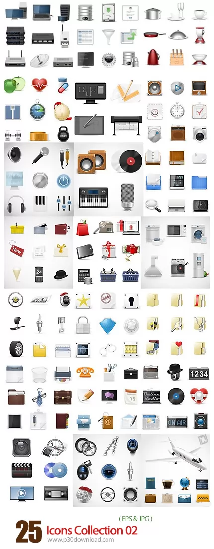 دانلود تصاویر وکتور آیکون های متنوع Icons Collection 02