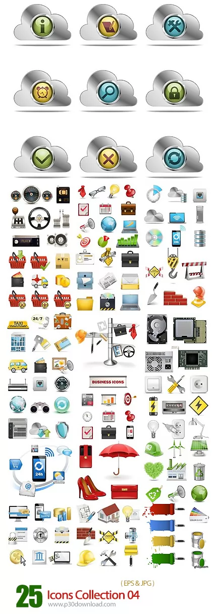 دانلود تصاویر وکتور آیکون های متنوع Icons Collection 04