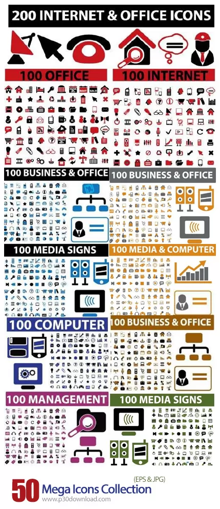 دانلود تصاویر وکتور آیکون های متنوع Mega Icons Collection Shutterstock
