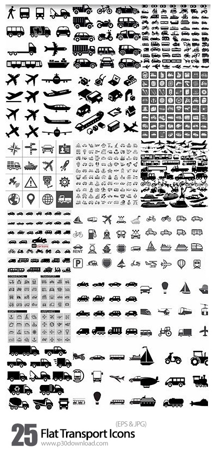 دانلود آیکون سیاه حمل و نقل تخت - Flat Transport Icons