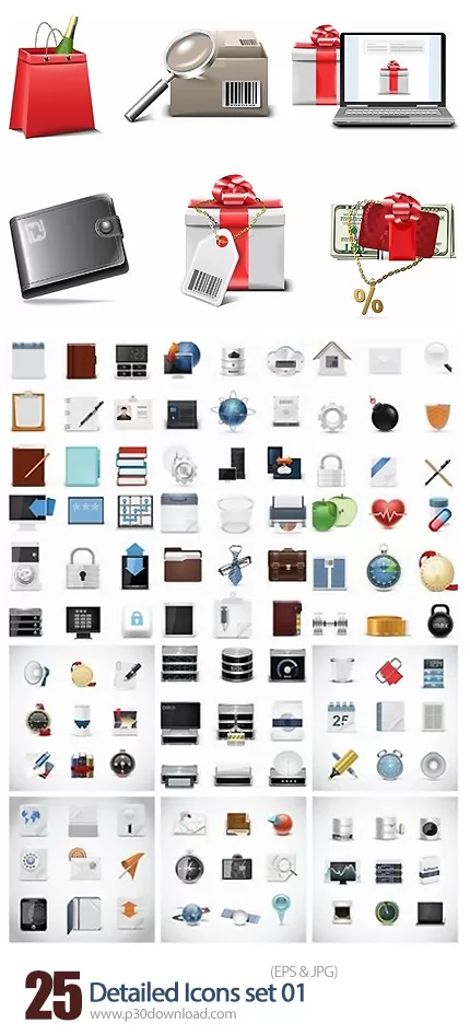 دانلود تصاویر وکتور آیکون های متنوع Detailed Icons set 01