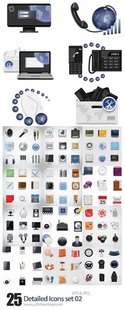 دانلود تصاویر وکتور آیکون های متنوع Detailed Icons set 02