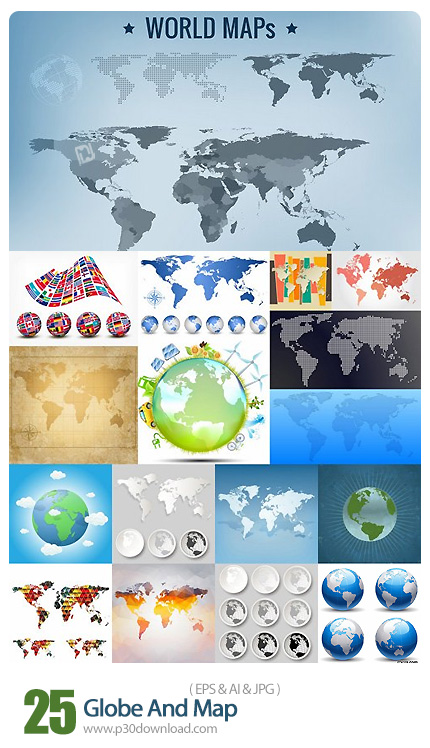 دانلود تصاویر وکتور نقشه های متنوع جهان - Globe And Map