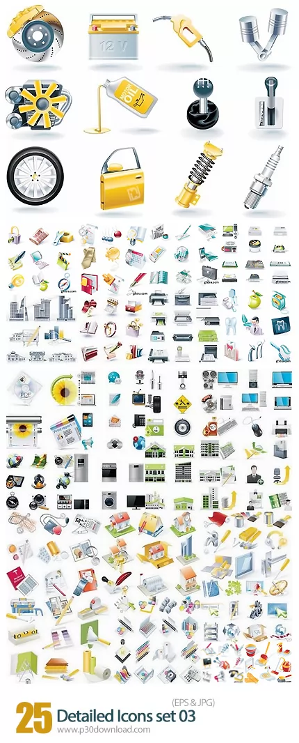 دانلود تصاویر وکتور آیکون های متنوع Detailed Icons set 03