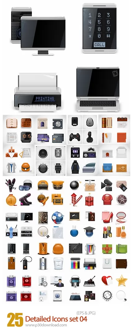 دانلود تصاویر وکتور آیکون های متنوع Detailed Icons set 04