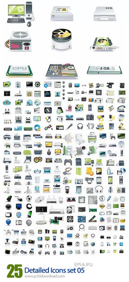 دانلود تصاویر وکتور آیکون های متنوع Detailed Icons set 05