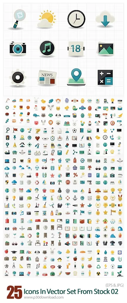 دانلود تصاویر وکتور آیکون های متنوع Icons In Vector Set From Stock 02