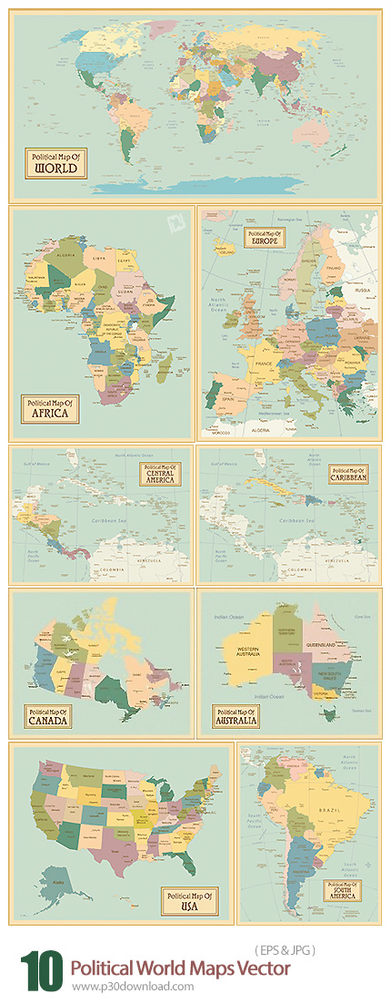 دانلود تصاویر وکتور نقشه های سیاسی جهان - Political World Maps Vector
