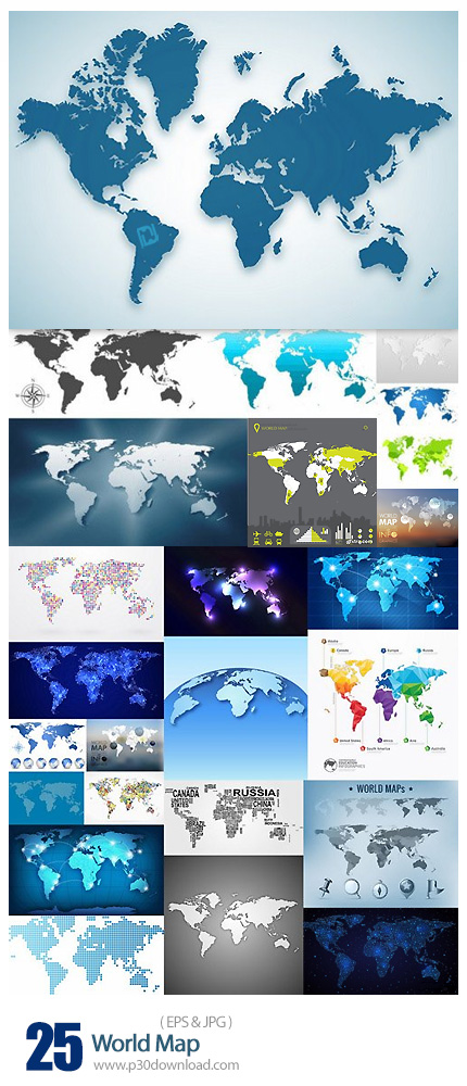 دانلود تصاویر وکتور متنوع نقشه جهان - World Map