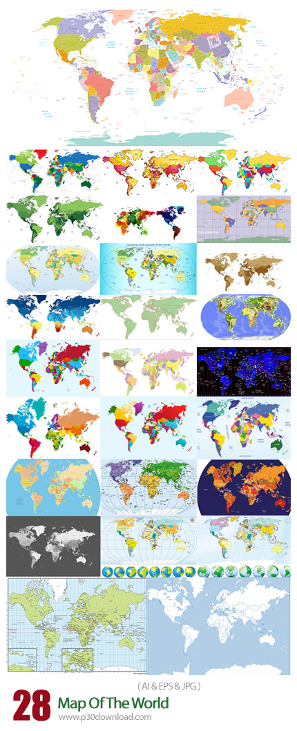 دانلود تصاویر وکتور نقشه های متنوع جهان - Map Of The World
