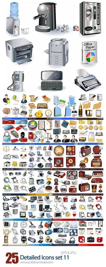 دانلود تصاویر وکتور آیکون های متنوع Detailed Icons set 11