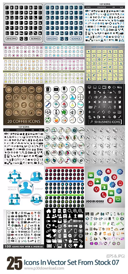 دانلود تصاویر وکتور آیکون های متنوع Icons In Vector Set From Stock 07
