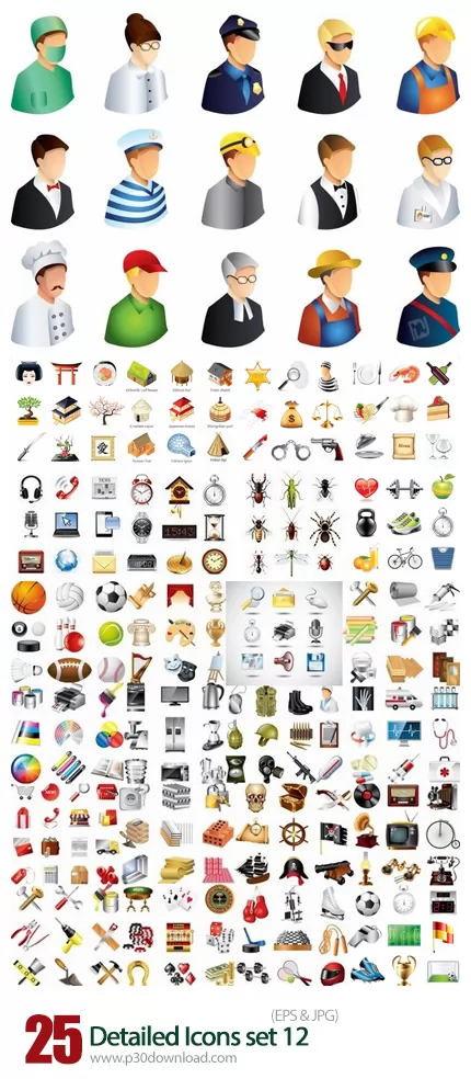 دانلود تصاویر وکتور آیکون های متنوع Detailed Icons set 12