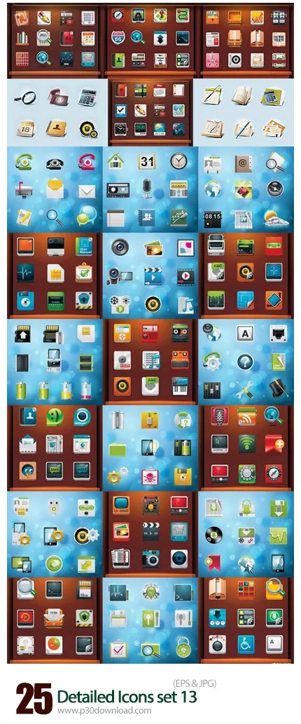 دانلود تصاویر وکتور آیکون های متنوع Detailed Icons set 13