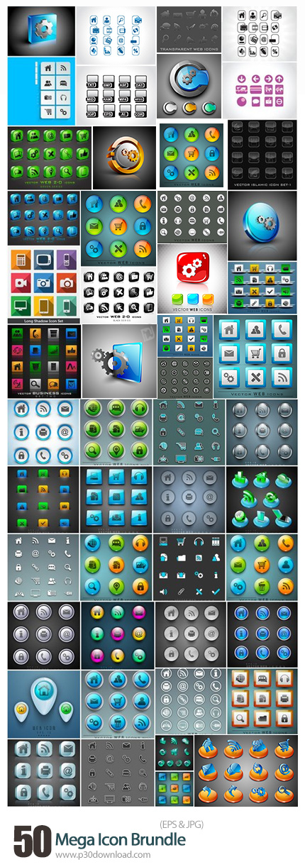دانلود مجموعه تصاویر وکتور آیکون های متنوع - Mega Icon Bundle
