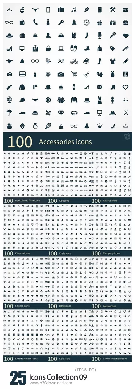 دانلود تصاویر وکتور آیکون های متنوع Icons Collection 09