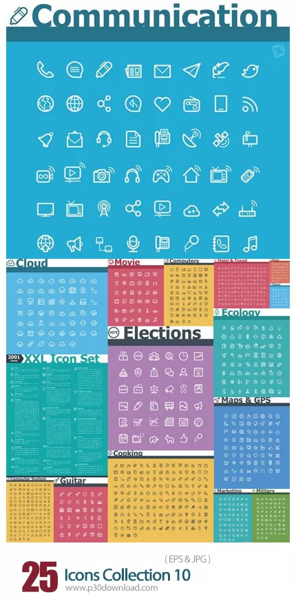 دانلود تصاویر وکتور آیکون های متنوع Icons Collection 10