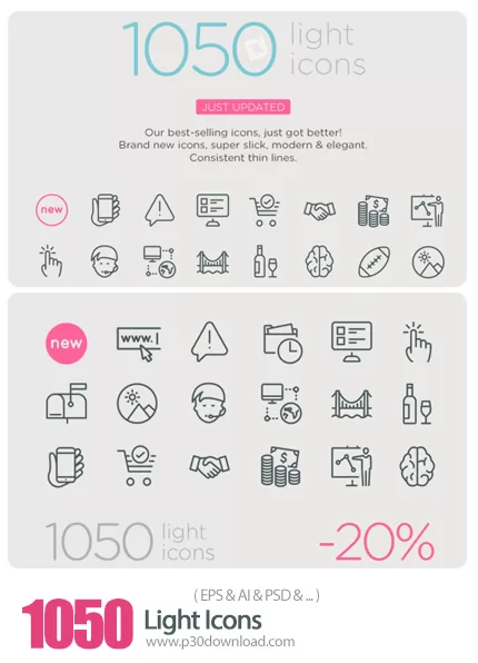 دانلود تصاویر وکتور آیکون های متنوع Picons Thin 1050 Light Icons